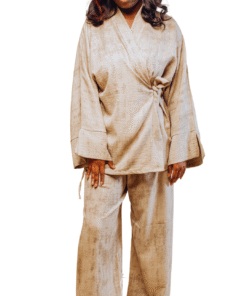 Ensemble Kimono taupe Élégance Satinée