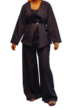 Ensemble noir blouse longue croisée & pantalon large