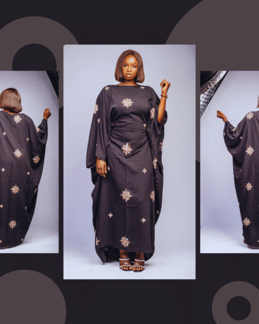 Robe papillon noire à motifs brodés – Image 3