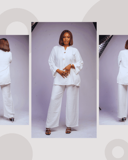 Ensemble fluide texturé blanc et finitions nacrées – Image 3