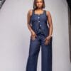 Ensemble bleu sans manches bas en pointe et lacets au dos